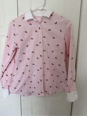 Ladies Brooks Brothers Pink Striped Button-Down Shirt with Watermelons